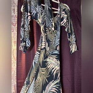 Fashion Nova Black and Cream Tropical Maxi Dress